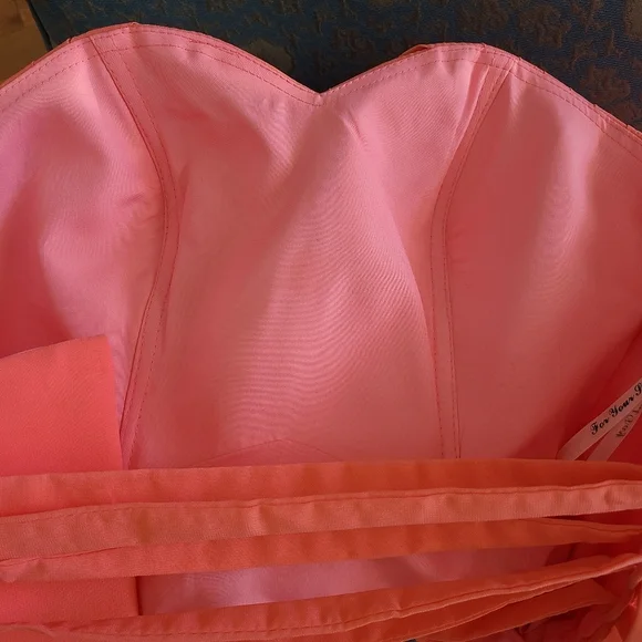 New Coral Peach Chiffon Strapless Dress - Picture 10 of 12